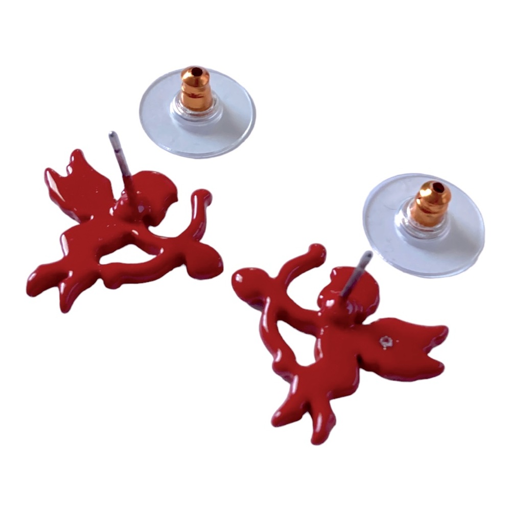 Betsey Johnson Cupid Bow And Arrow Red Enamel Valentines Day Earrings - Picture 3 of 6
